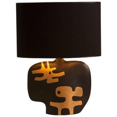 French Mid-Century Ceramic Table Lamp with Geometric Detail