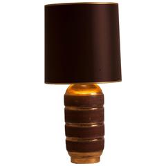 French Mid-Century Ceramic Lamp Glazed in Gilt and Chocolate 2