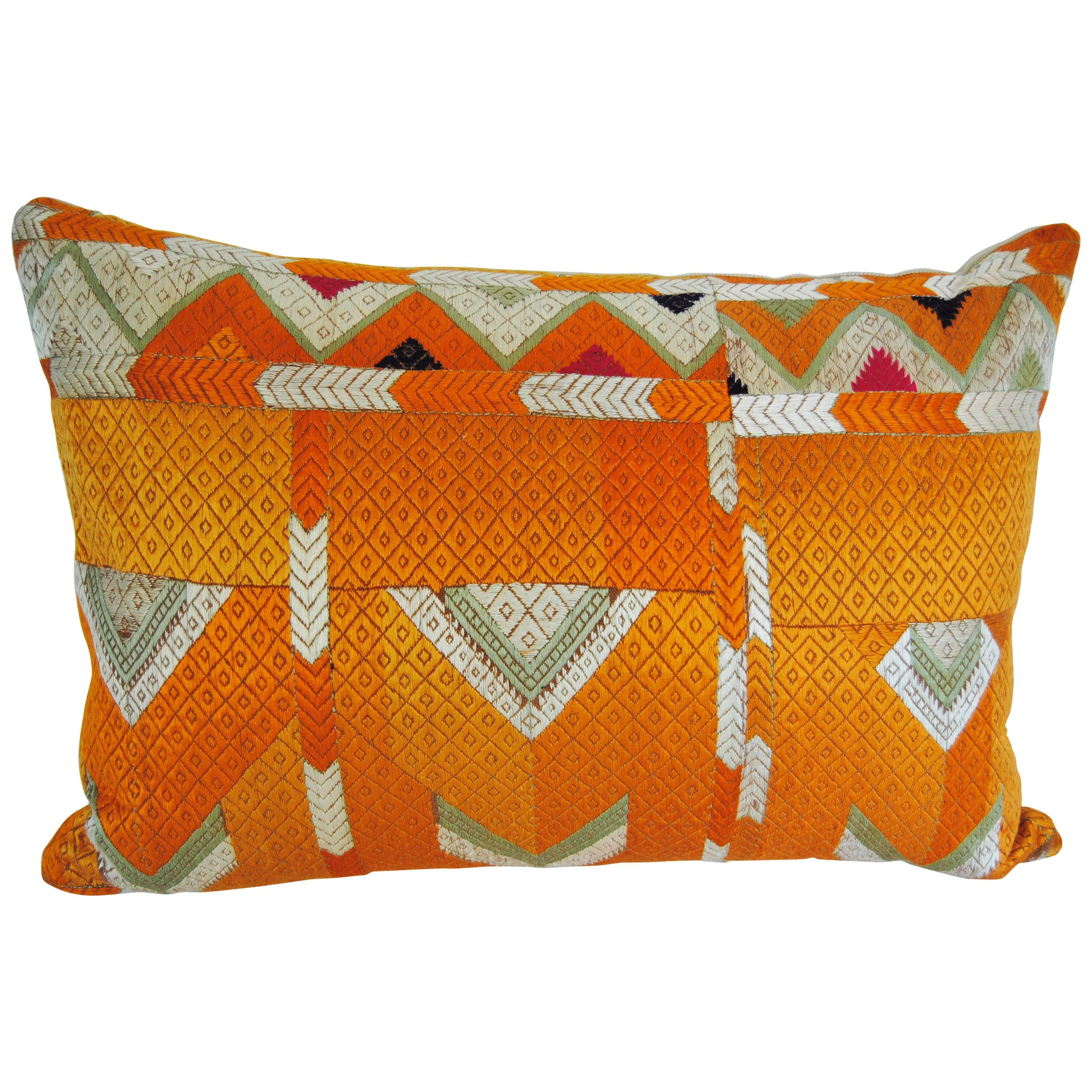 Custom Pillow Cut from a Vintage Silk Embroidered Phulkari Bagh Wedding Shawl For Sale