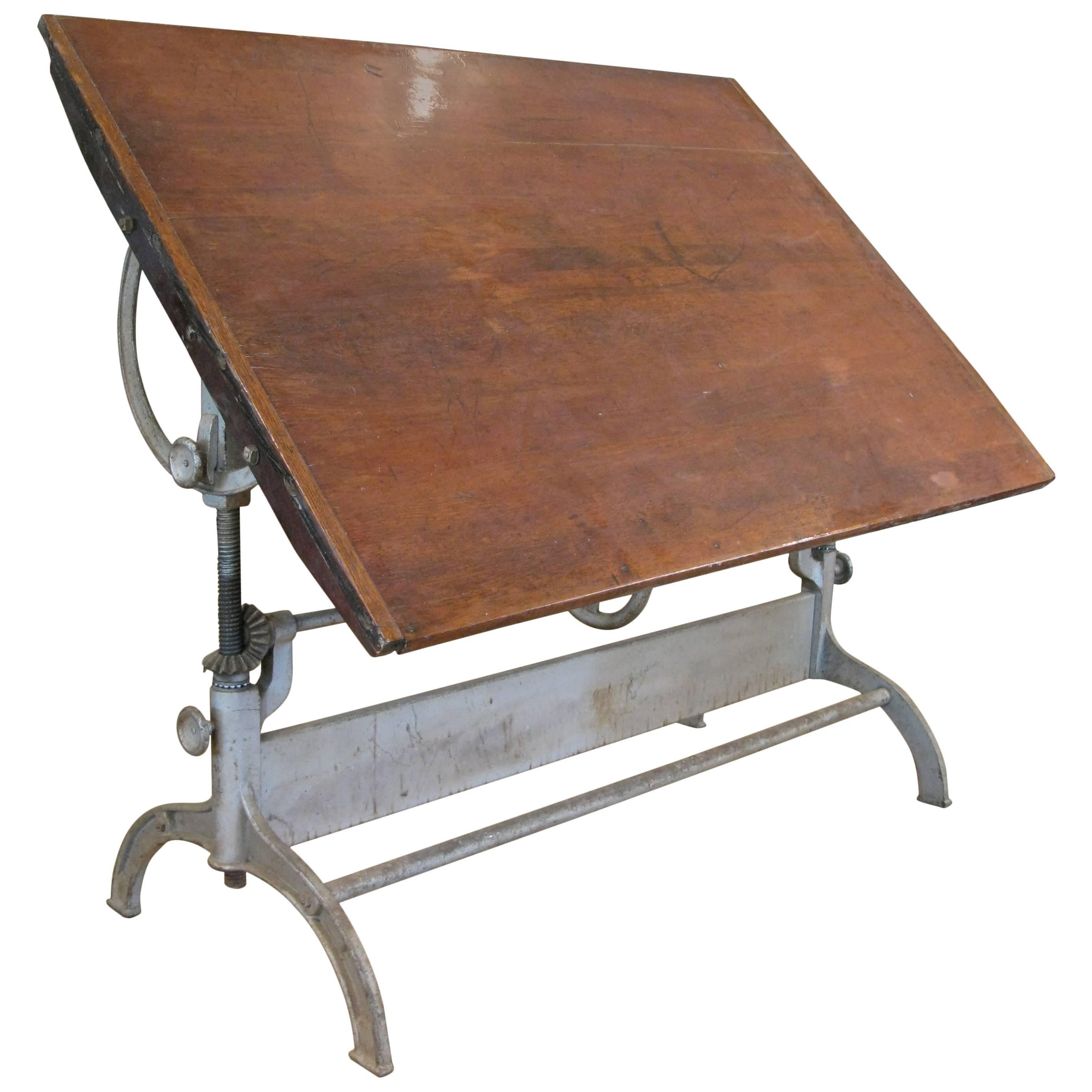 Antique Industrial Cast Iron Adjustable Drafting Table