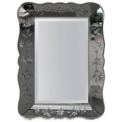 Art Deco Mirror with Ornament Engraving, France, 1940