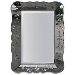 Art Deco Mirror with Ornament Engraving, France, 1940 3
