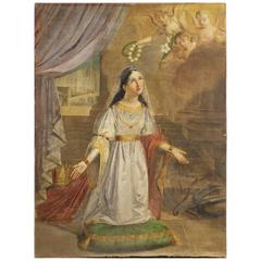 18th Century Painting Oil on Canvas Sacred Art Holy Martyr with Angels