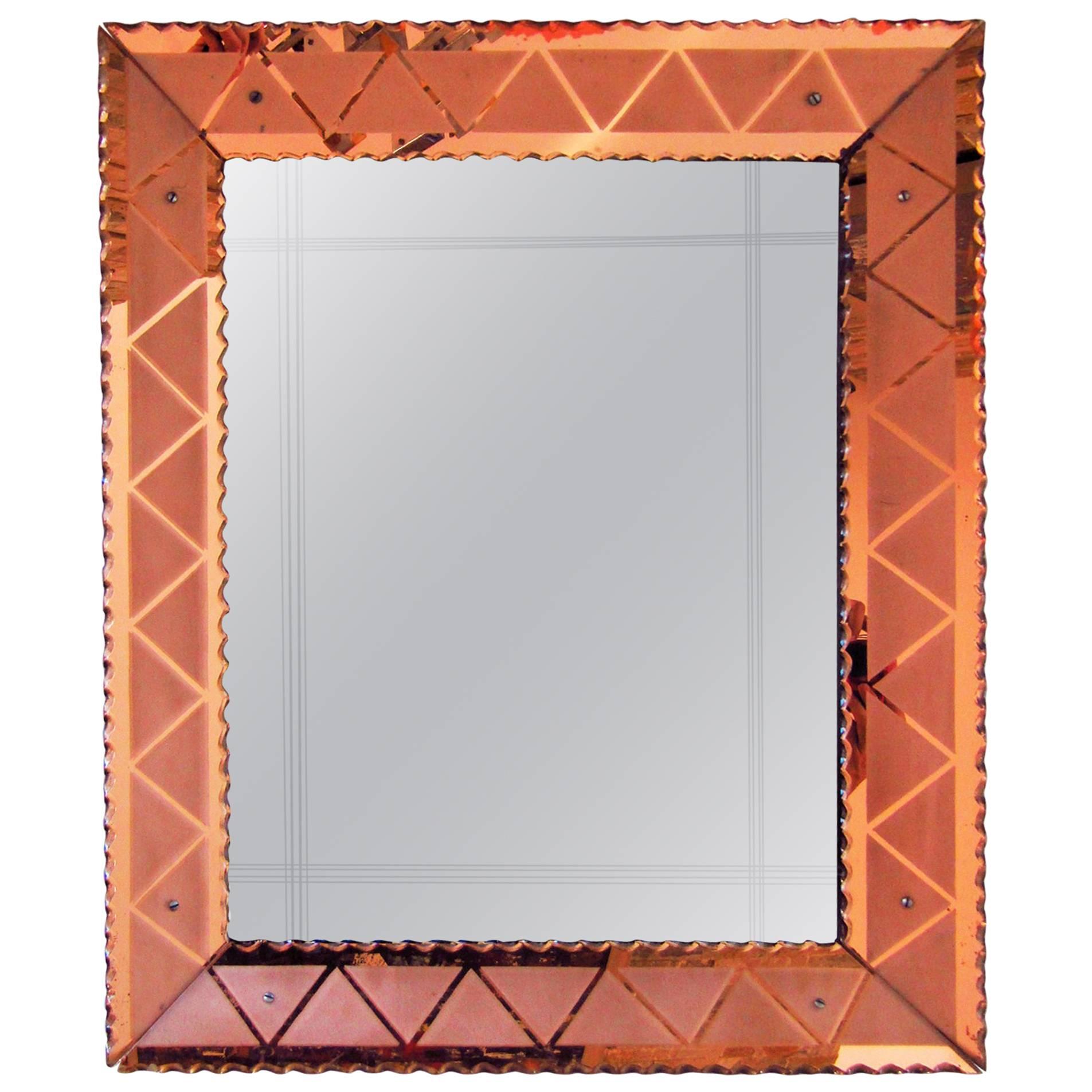 Art Deco Mirror with Peach Color Eglomise, Italy, 1940