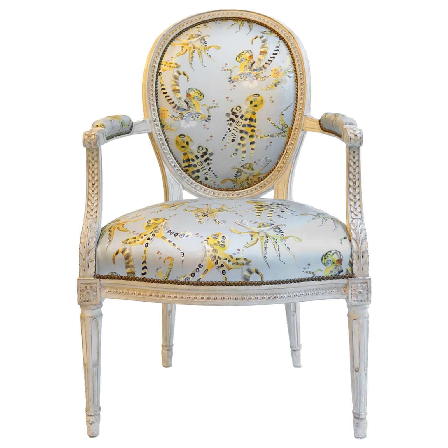 French Balloon Back Chair x Voutsa Octopussi on Powder Blue