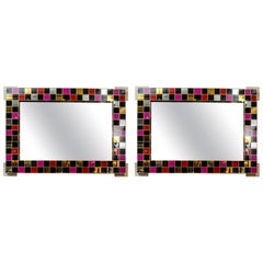 Pair of Mirrors with Surrounding Colored Glass