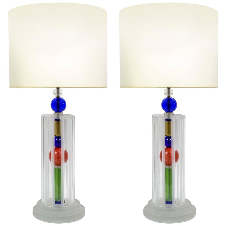 Joyful Pair of Multicolor Murano Glass Lamps For Sale at 1stdibs