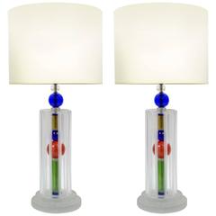 Joyful Pair of Multicolor Murano Glass Lamps 2