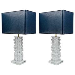 Pair of Cut Edges Murano Glass Squares Lamps Pair of Cut Edges Murano Glass Squares Lamps