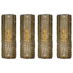 Set of Four Brown Embossed Murano Glass Wall Sconces 10