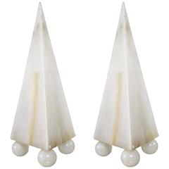 Very Attractive Pair of Alabaster Pyramid Lamps