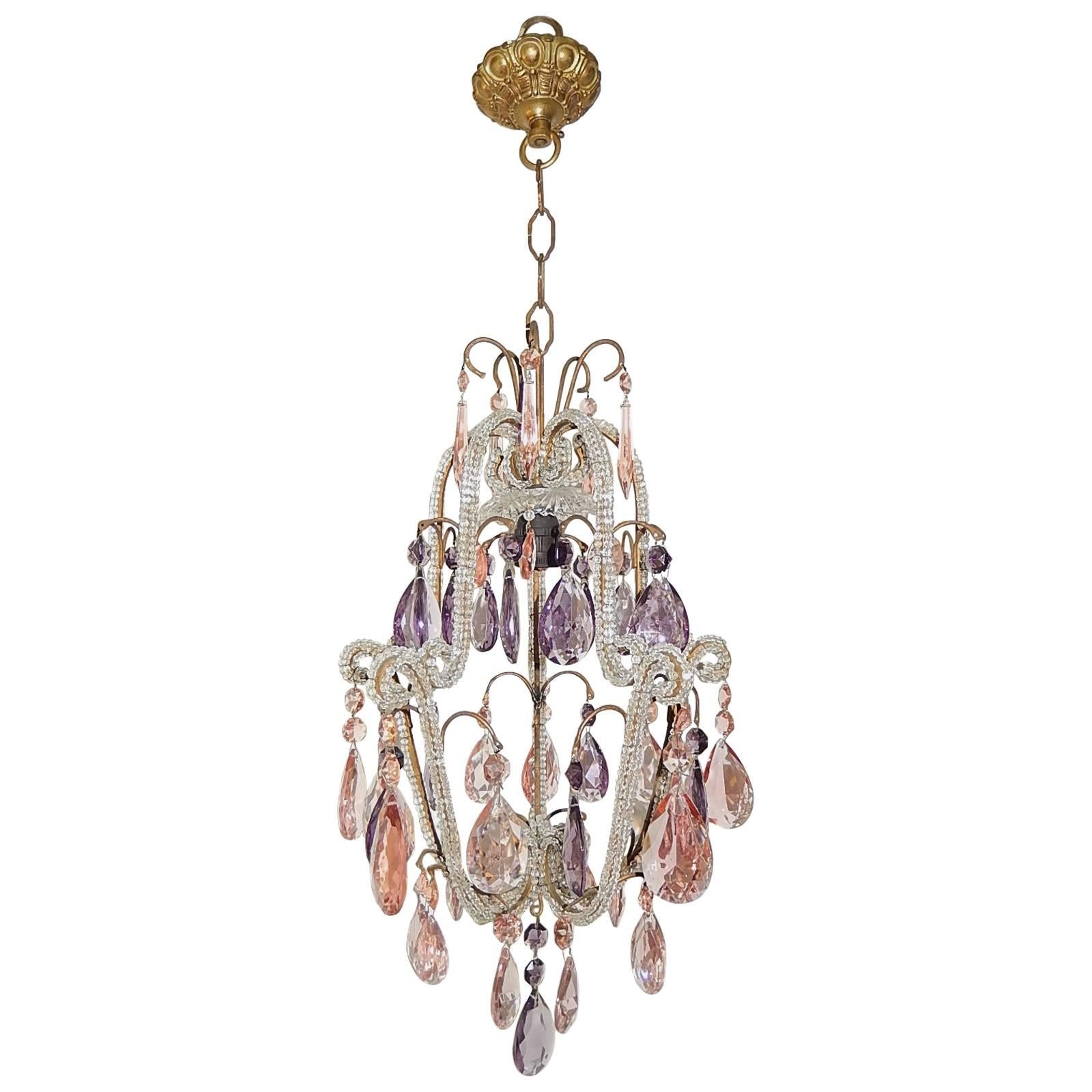 Beaded Pink and Purple Crystal Prisms Chandelier