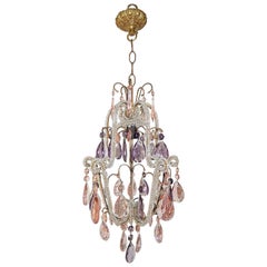 Beaded Pink and Purple Crystal Prisms Chandelier