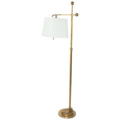 Donald Deskey Art Deco Brass Floor Lamp with Off White Linen Shade, 1930's 