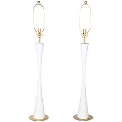 Pair of 1950s Stewart Ross White and Brass Table Lamps