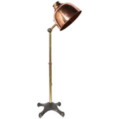 Antique Substantial Infralite Steel & Brass Floor Lamp with Large Copper Shade, C. 1910