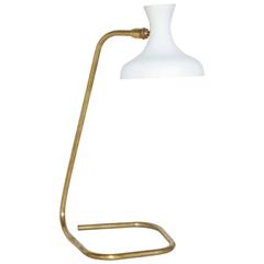 Retro 1950s Brass French Desk Lamp with White Shade