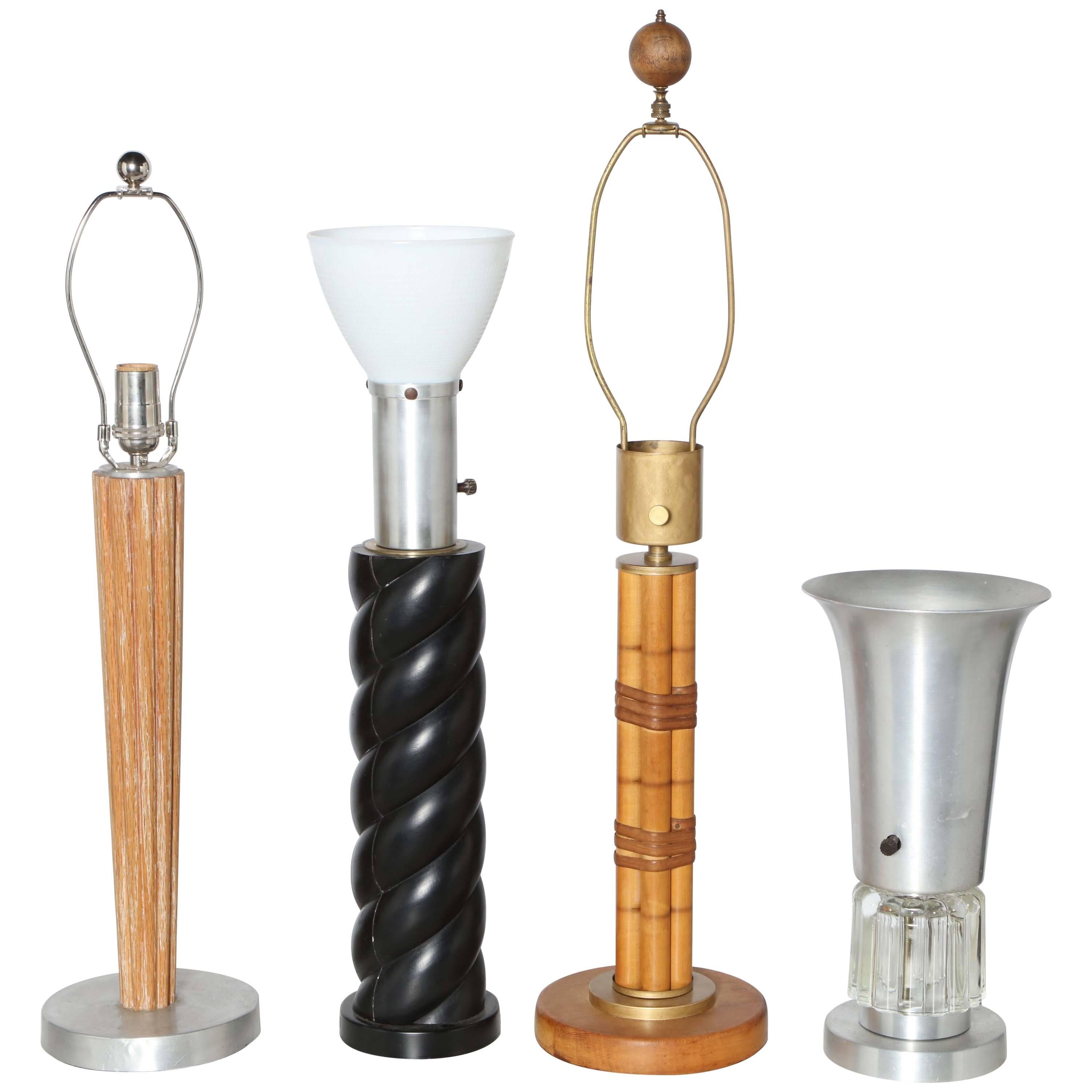 Russel Wright Table Lamps in Wood, Aluminum, Brass & Glass from 1930's-1950's 