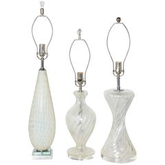 Trio of Murano Glass Translucent Table Lamps, C. 1950s, Available Individually 