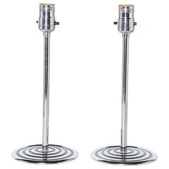 Pair of Art Deco Chrome Candlestick Lamps by Chase Brass and Copper Co. 8