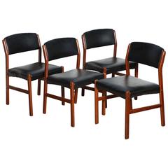 1960s Set of Four Danish Teak and Black Side Chairs