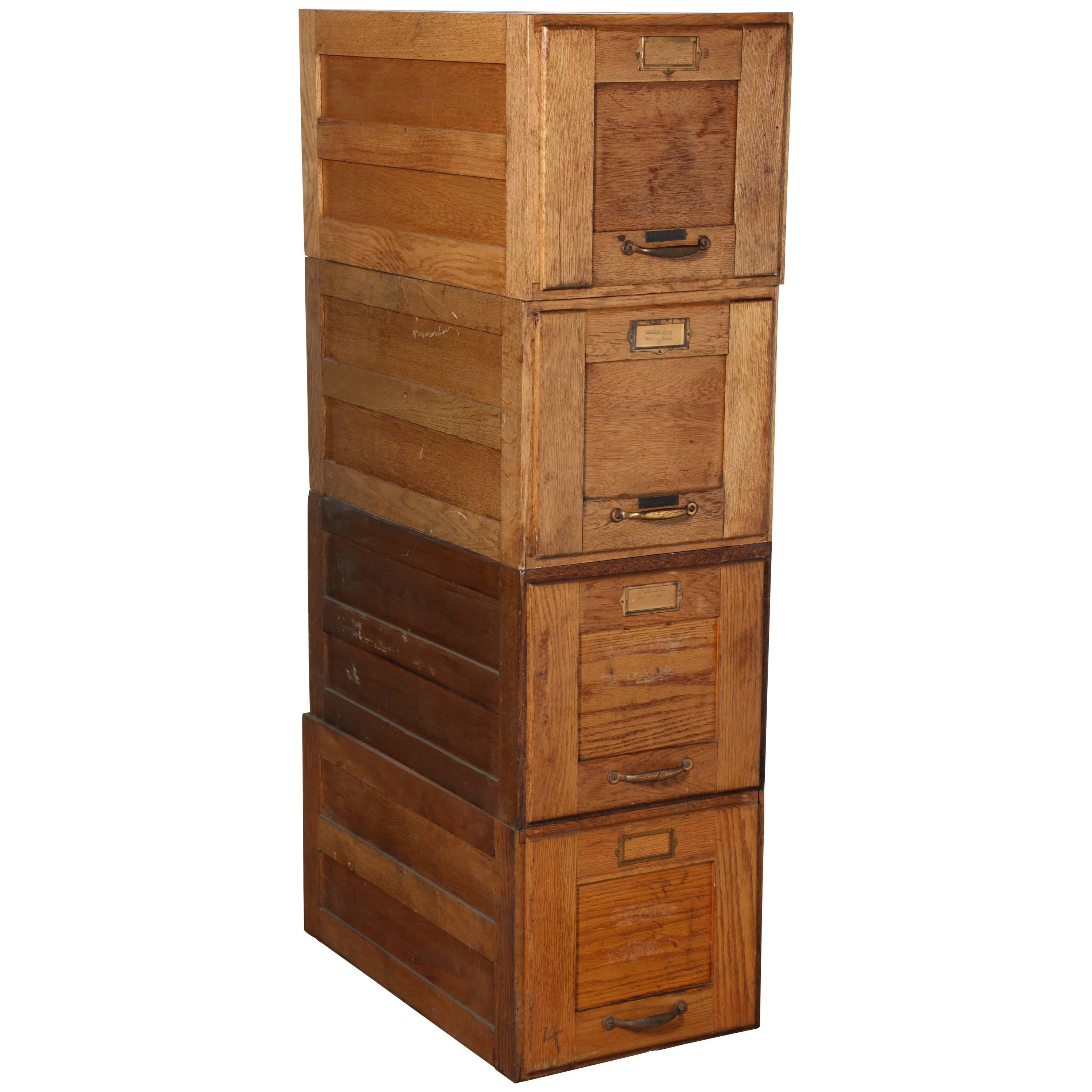 Early 20th Century Four Stack Oak File Boxes