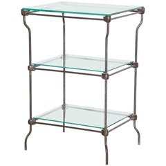 Edwardian Three Tier Iron Etagere, Dry Bar, Server with Three Glass Shelves