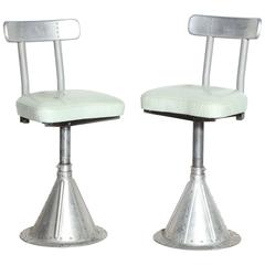 Pair of 1940's Aluminum and Pale Green Leather Aircraft Seats 3