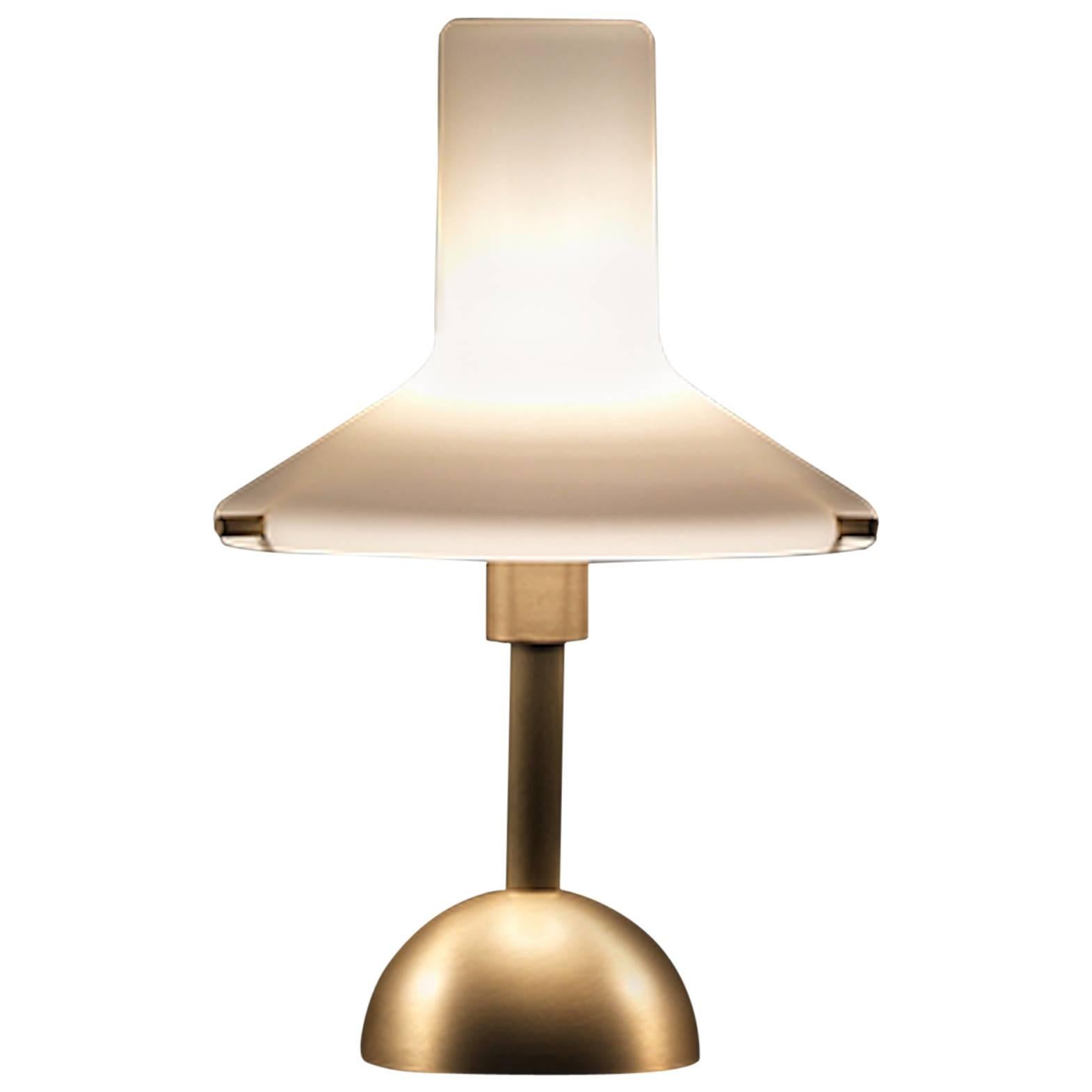Large Olly Polished Brass and Yellow Milky Glass Table Lamp For Sale