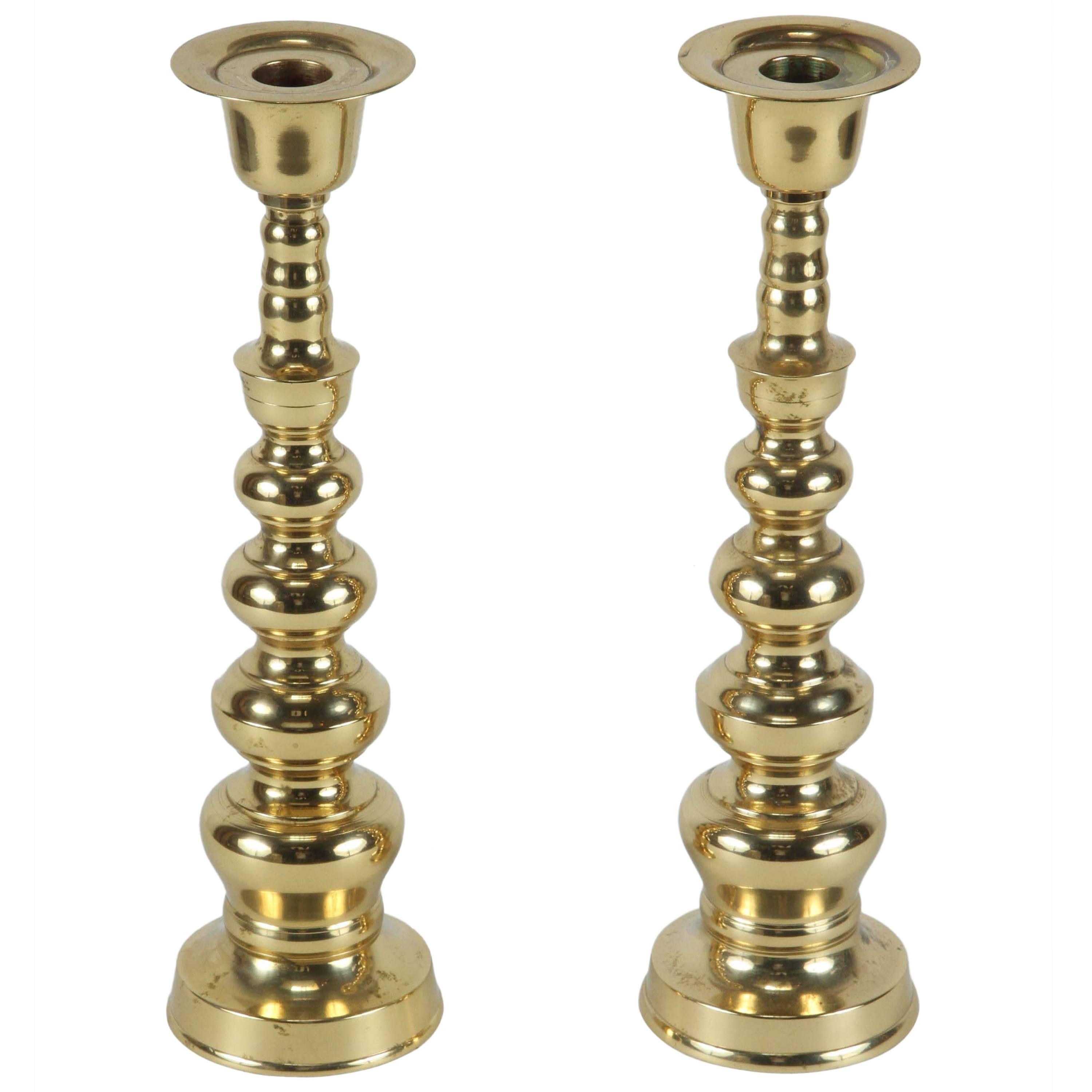 Pair of Polished Victorian Brass Candlesticks