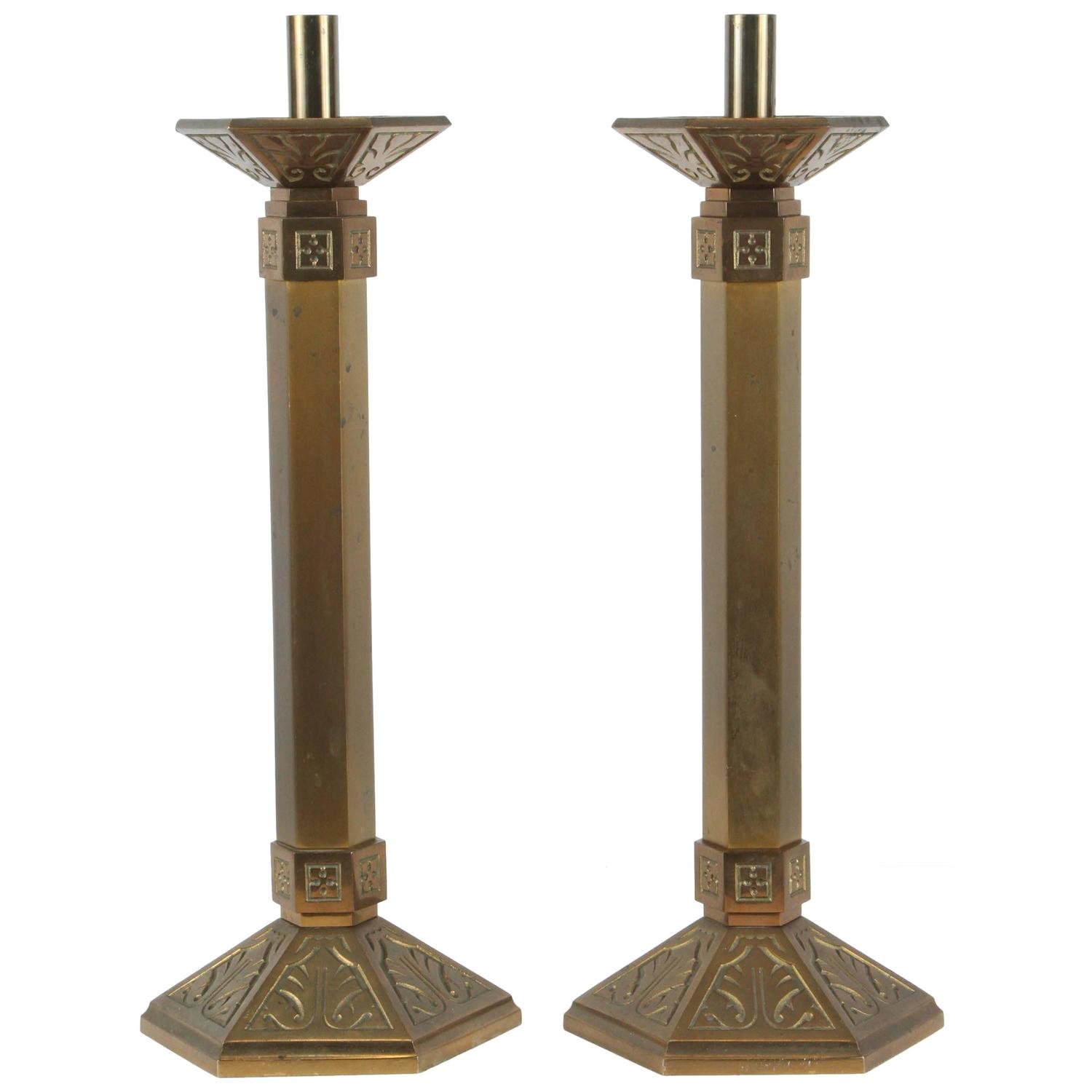Pair of Art Deco Brass Candlesticks For Sale at 1stdibs