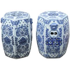 Pair of Blue and White Chine Ceramic Garden Stools
