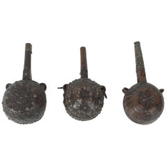 Set of Three Antique Moroccan Tribal Powder Flasks
