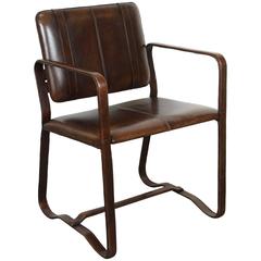 Brown Leather Chair after Jacques Adnet