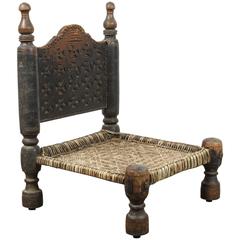 Antique African Tribal Chair with Leather Seat