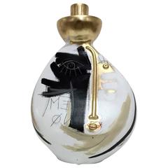 Large Ceramic Lamp Base Glazed in White, Cream, Black and Gold