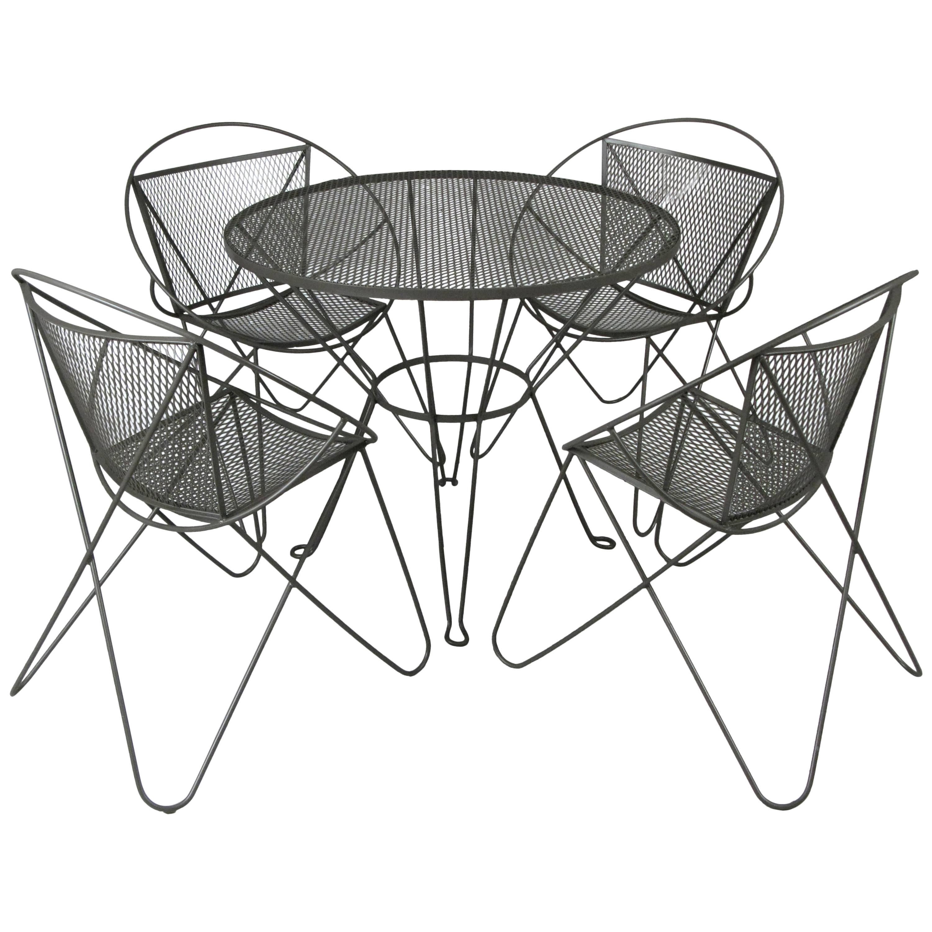 Vintage 1960s Wrought Iron Garden Table and Chairs by Woodard