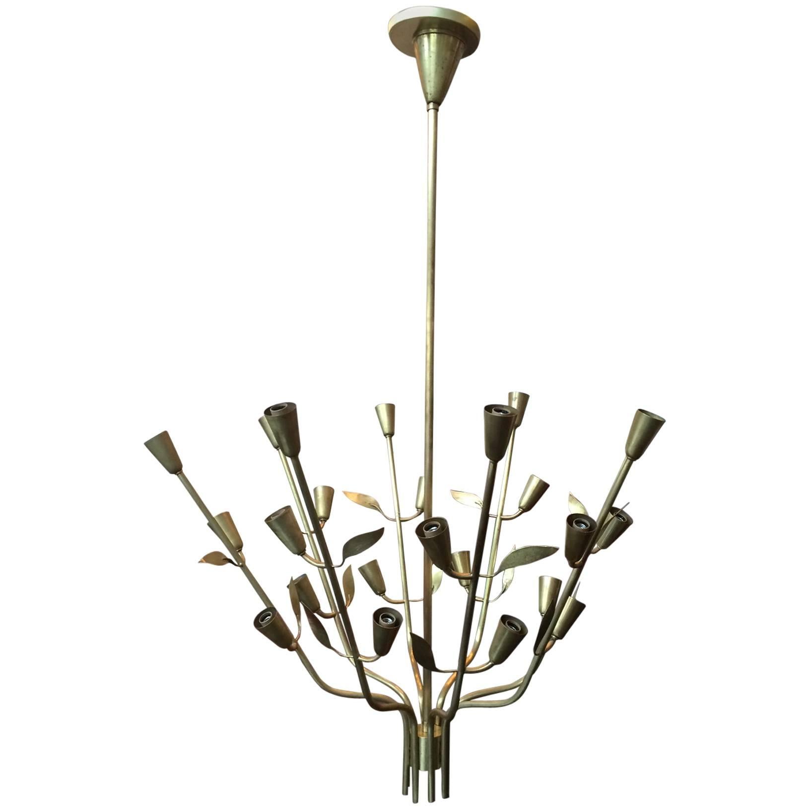 1950s Italia Brass Chandelier with Floral Motif For Sale