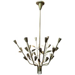 1950s Italia Brass Chandelier with Floral Motif