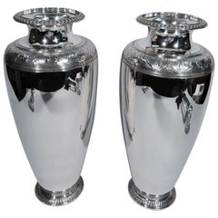 Pair of Large Classical Art Deco Sterling Silver Vases by Tiffany