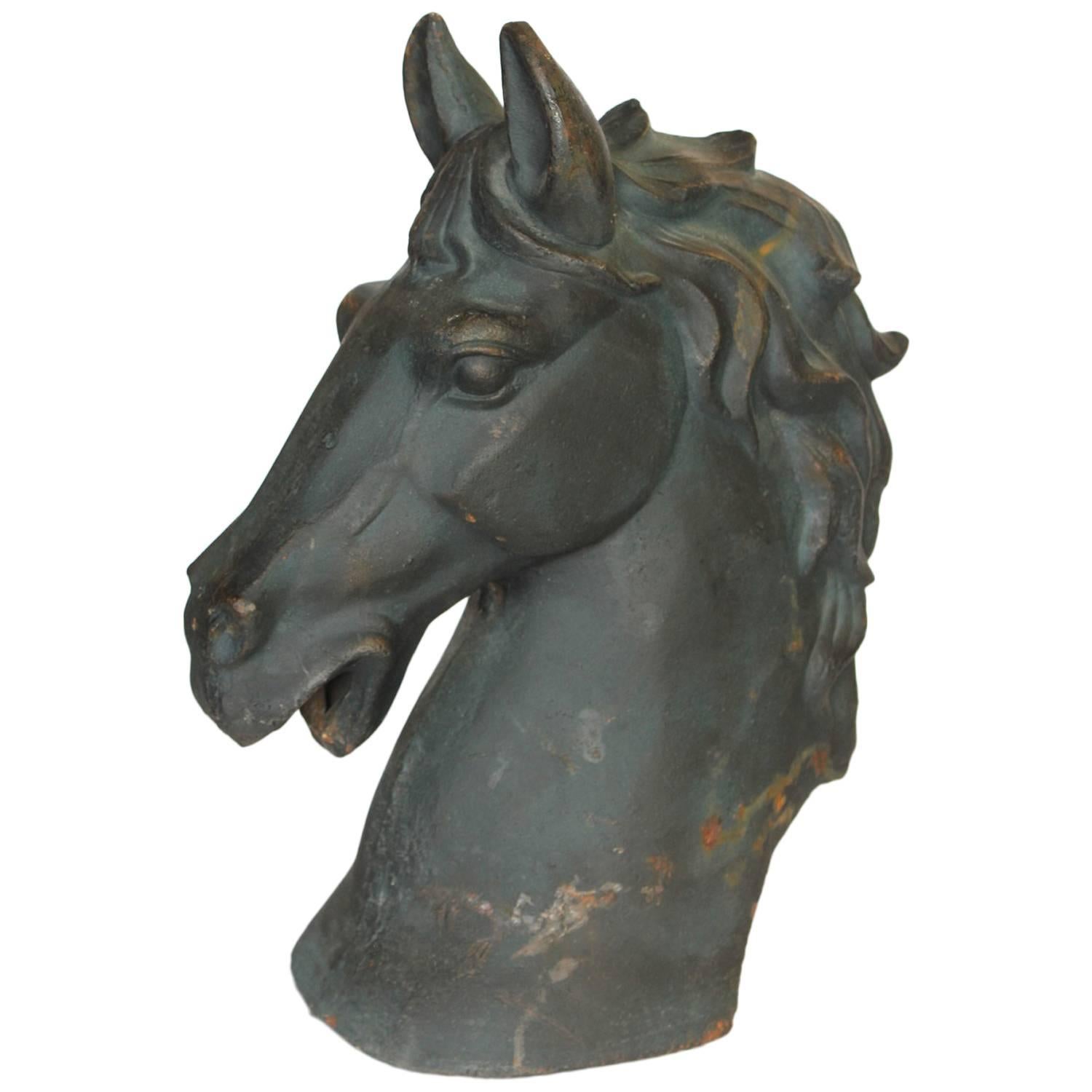 1900s American Cast Iron Horse Head Sculpture For Sale
