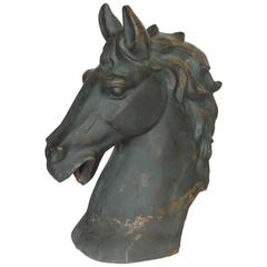 Antique 1900s American Cast Iron Horse Head Sculpture