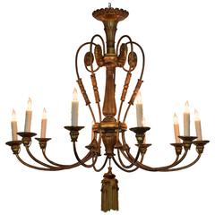 Italian Neoclassical Style Giltwood and Gilt Iron Ten-Light Chandelier, UL Wired