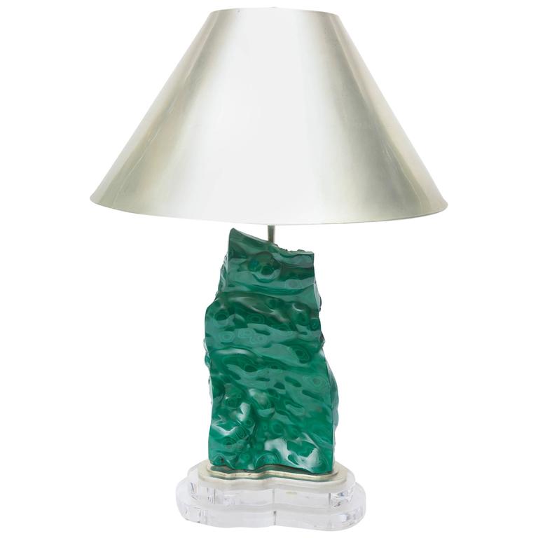 One Of A Kind Malachite Lucite And Silver Leaf Sculptural Table One Of A Kind Malachite Lucite And Silver Leaf Sculptural Table Lamp