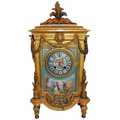 Wonderful French Enameled Cherub Doré Bronze Porcelain Clock Swag Lion Mask