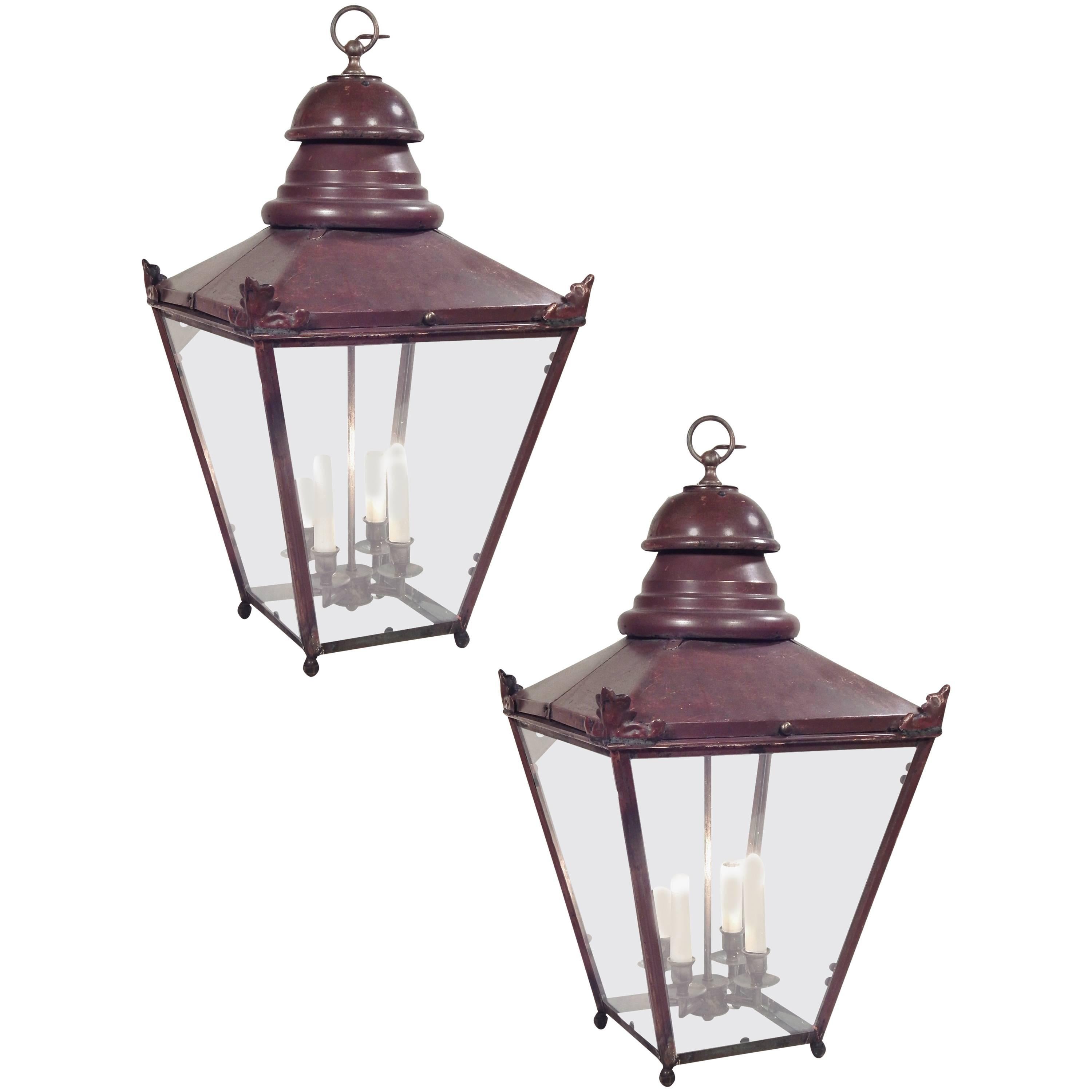 Pair of Large French Copper Lanterns