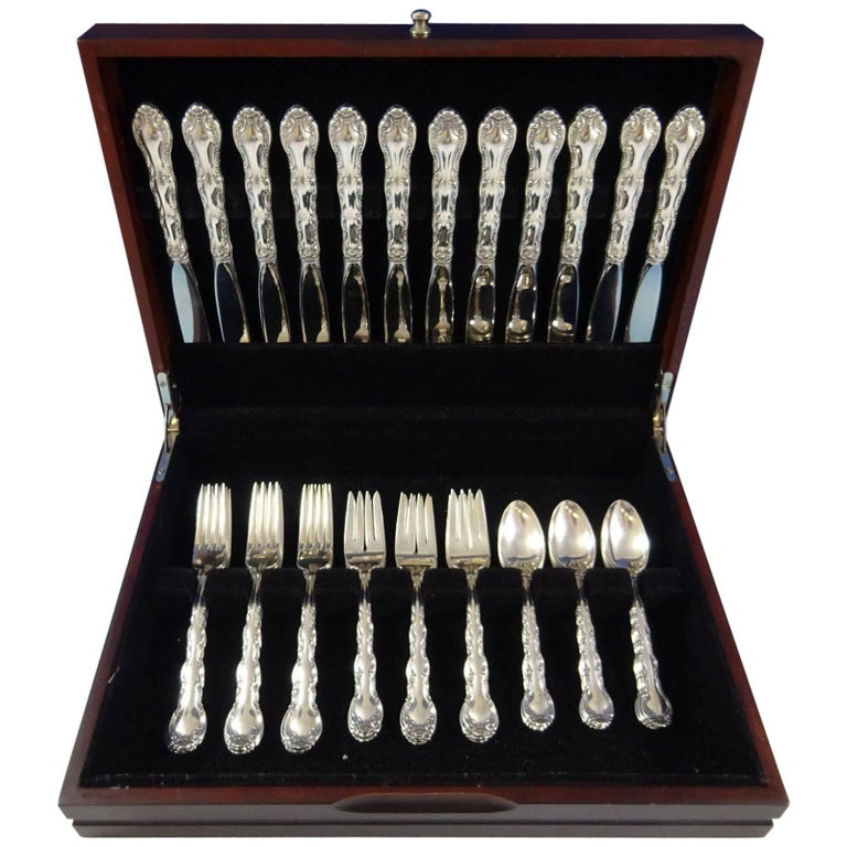 French Scroll by Alvin Sterling Silver Flatware Set for 12 Service 48