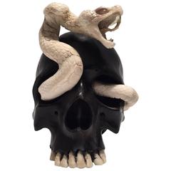 Beautifully Carved Wood and Moose Antler Skull and Snake