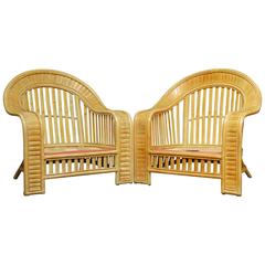 Vintage Pair of Bamboo Fan Back Armchairs Attributed to Ralph Lauren