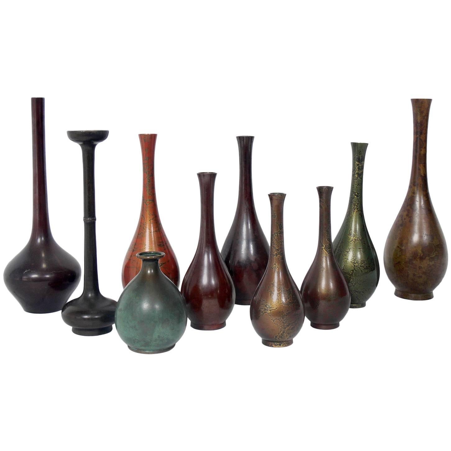 Collection of Ten Japanese Bronze Vases 